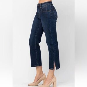 Judy Blue Straight leg high rise dark wash cropped denim jeans size 14W stretch